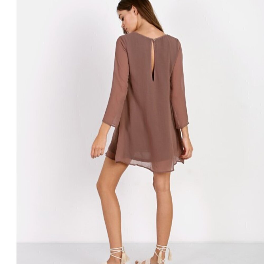 Show Me Your Mumu Witcher Mushroom Sheer Chiffon Flowy Brown Dress (Small)